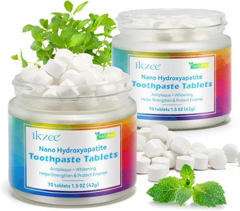 70 Toothpaste Tabs, Flouride Free Toothpaste Tablets, Nano Hydroxyapatite, Sensitive Toothpaste Tablets, Peppermint Flavored Strengthen Teeth, Eco...