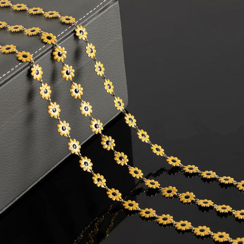 YOUBEIYEE Yellow Sunflowers Jewelry Making Supplies Chain Roll 9.8 Feet Gold Plated Brass Chains for Making Daisy Flower Necklace DIY Craft Chains...
