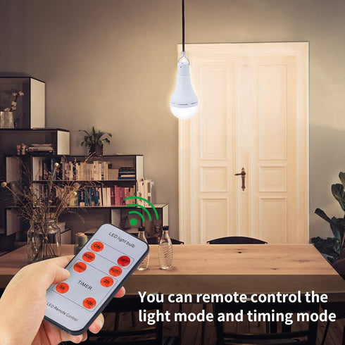Solar Light Bulb Outdoor Rechargeable 300LM Solar Powered Light Led Bulb with Remote Timer, Lighting Sensor, 4 Lighting Mode for Chicken Coops She...