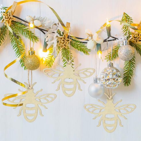 Amosfun 20pcs Bee Wooden Ornaments Unfinished Wood Slices Crafts Predrilled with Hole Spring Easter Bee Festival Party Decorations DIY Painting St...