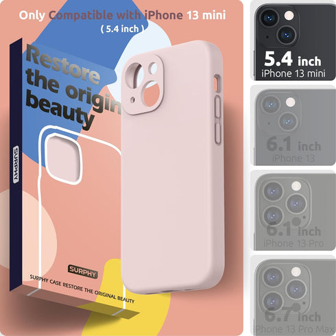 SURPHY Compatible with iPhone 13 Mini Case with Screen Protector, (Camera Protection + Soft Microfiber Lining) Liquid Silicone Phone Case 5.4 inch...