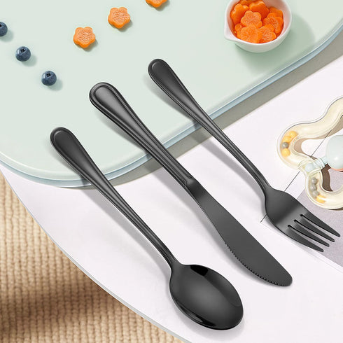 LIANYU 12-Piece Black Kids Silverware Set, Stainless Steel Toddler Utensils Flatware Set, Child Cutlery Tableware Set for 4, Include knife Fork Sp...