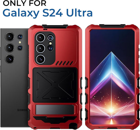 for Samsung Galaxy s24 Ultra Case Heavy Duty Metal Aluminium Bumper Built in Screen Protector Lens Military Grade Rubber Hard Durable Phone Cases ...