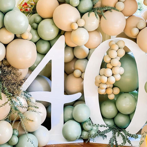 64 PCS Artificial Eucalyptus Leaves Stems Sage Green Blush Balloons, 12 Inch Sage Green Blush Nude Balloons with Artificial Eucalyptus for Baby Br...