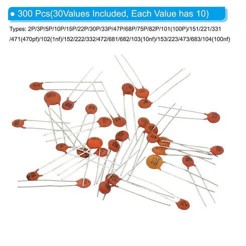 PATIKIL Ceramic Capacitor Assorted Kit, 300pcs 2pf to 0.1nf104 30 Values 50V Assortment in a Storage Bag Repair Replacement for Industrial Electri...