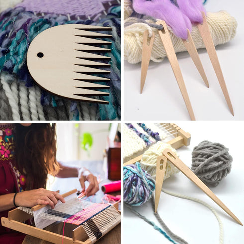 Wood Weaving Tools Set, with Crochet Needle and Comb Wooden Shuttles Stick for Inkle Loom Knitted DIY Craft Supplies...