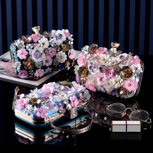 Women Clutches Flower Evening Handbag Chain Strap Shoulder Bag handbag Wedding bag purse...