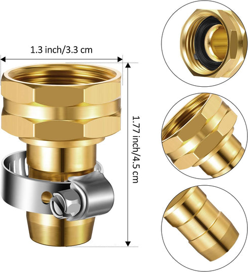 3 Pieces Aluminum Female Thread Shank Hose Menders Garden Hose Mender End Repair Kit Hose Connector Copper Fitting for 5/8 Inch or 3/4 Inch Standa...