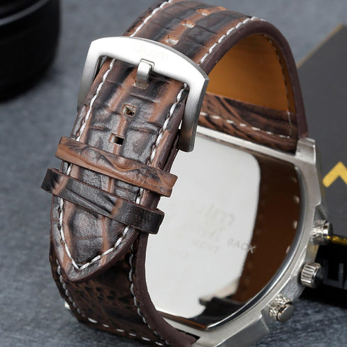 Lancardo Cool Watch for Men: Big Face Leather Strap Dual Time Zone Steampunk Wrist Watch Father's Day...