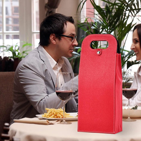 2 Bottle Wine Bag Carrier Tote Wine Champagne Gift Bag, Reusable Leather Wine Tote Carrier Bag Box Holder, Leather Wine Bottle Packag Bag, Classic...