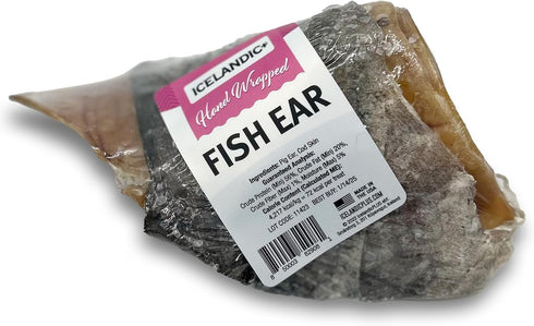 Icelandic+ Fish Ear - Pig Ear Hand-Wrapped in Cod Skin - Dog Treat, Two Chews in One, Long Lasting Dog Chew...