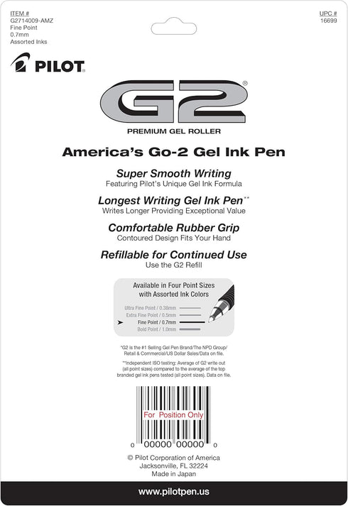 PILOT, G2 Premium Gel Roller Pens, Fine Point 0.7 mm, Assorted Colors, Pack of 14...