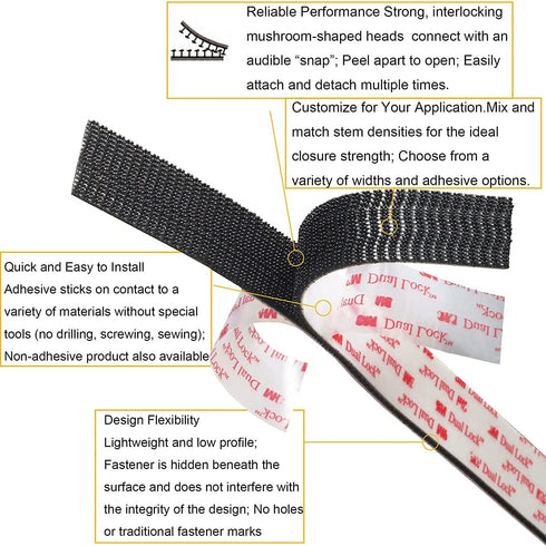 Dual Lock Fastener 1in x 2in 8pcs, Reclosable Interlocking Tape Heavy Duty EZ Pass Holder, Adhesive Hook Lock Sticky Back Mushroom Mounting Tape C...