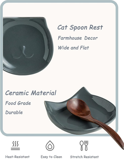 Ceramic Spoon Rest for Stove Top, Cat Cooking Spoon Holder for Kitchen Counter, Cute Spoon Rest Utensil Rest for Spatula Spoons Ladles, Dark Gray...