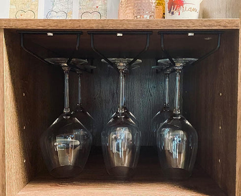 14-Inch Black Wine Glass Rack, Under Cabinet Wine Glass Holder, Stemware Rack, Hanging Stemware Holder, Set of 2...