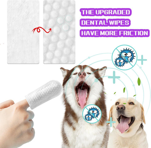 55 Counts PET Teeth Cleaning Wipes for Dogs & Cats,Dog Dental Wipes for Reducing Plaque & Tartar, Gentle Dental and Gum Care Finger Pet Wipes (55P...