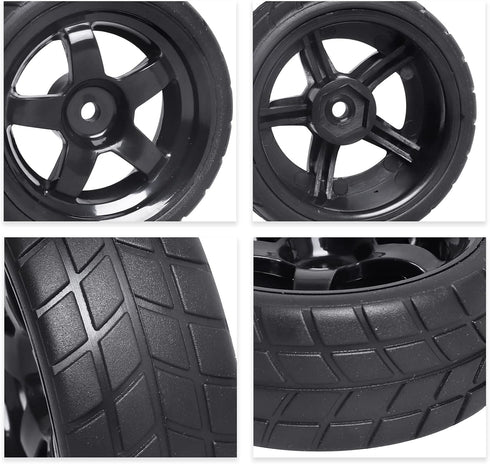 12mm Hex Wheel Rims & Rubber Tires with Foam Inserts for RC 1/10 On-Road Touring Car, Set of 4...