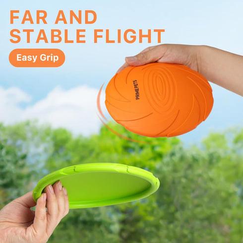 PrimePets Dog Frisbees, 2 Pack, 7 Inch Dog Flying Disc, Durable Dog Toys, Nature Rubber Floating Flying Saucer for Water Pool Beach, Orange and Gr...