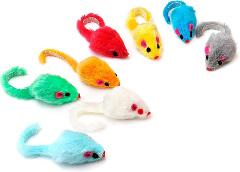 CHIWAVA 60PCS 4.1'' Furry Cat Toy Mice Rattle Small Mouse Kitten Interactive Play Assorted Color...