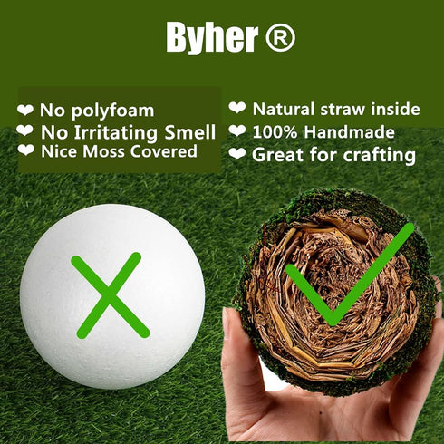 BYHER Natural Green Moss Decorative Ball,Handmade (3.5"-Set of 6)...