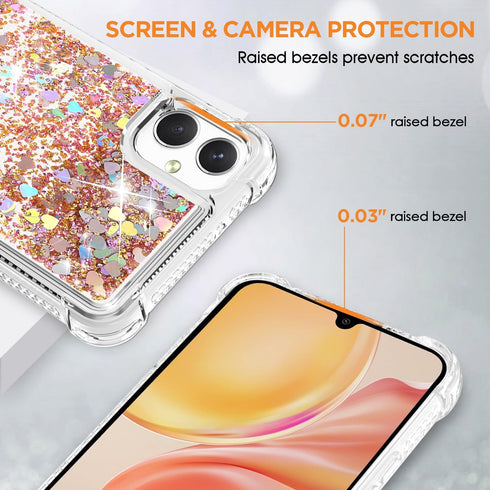 ANSHOW for Samsung Galaxy A05 Case, Shockproof Clear TPU Liquid Glitter Case with 1 Screen Protector, Bling Gold Glitters Case for Samsung A05 for...