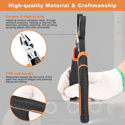 Lineman Pliers, 9-inch High Leverage Linesman Pliers, 6-in-1 Combination Lineman Pliers, Heavy Duty Side-cutting Pliers with Screw Remover/Wire St...