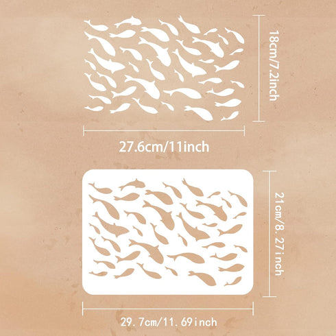 FINGERINSPIRE Fish Stencil for Painting 11.7x8.3inch Reusable Large Amount of Fish Pattern Drawing Stencils Large Swimming Fish Stencil for Painti...