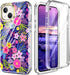 STERKER Compatible for iPhone 15 Case, Full Body Rugged Floral Pattern Case with Built-in Touch Sensitive Screen Protector, Soft TPU Bumper Case f...