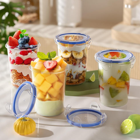 4 Pack Overnight Oats Containers with Lids, Oatmeal Container, 16oz Leak Proof Oats Jars, BPA Free, Reusable, Portable Plastic Food Storage Contai...