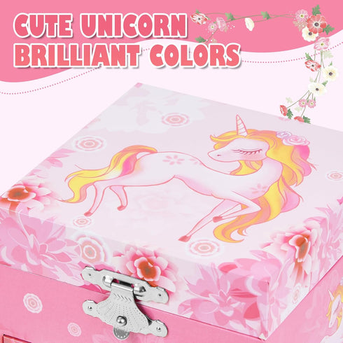 Girl's Musical Jewellery Box With Drawer and Spinning Unicorn, Kids Music Box Jewel Storage Toys Case for Girls Gift...