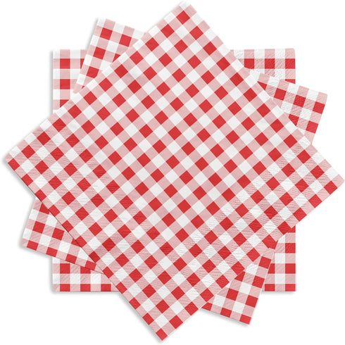 Gatherfun Cocktail Napkins 3-ply 80PCS Red and White Gingham disposable Paper Napkins Beverage napkins for Restaurant Bar Picnic Birthday Party...