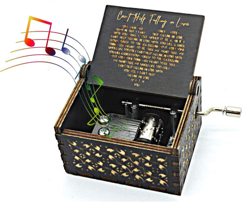 Can't Help Falling in Love Wood Music Box, Antique Engraved Musical Boxes Case for Love One Wooden Music Box - Gifts for Lover, Boyfriend, Girlfri...