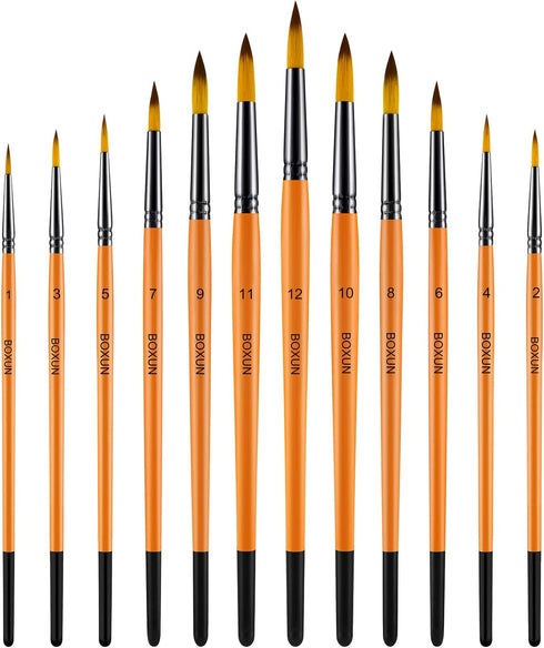 Round Watercolor Paint Brushes Set - Professional 12 Piece Gouache Paint Brushes for Artist, Acrylic, Gouache, Oil, Miniature,Model, Face Painting...