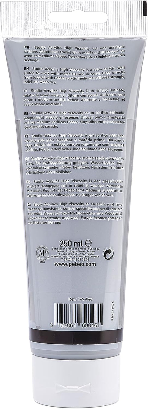Pebeo Studio Acrylics High Viscosity, Fine Acrylic, 250 ml - Neutral Grey...