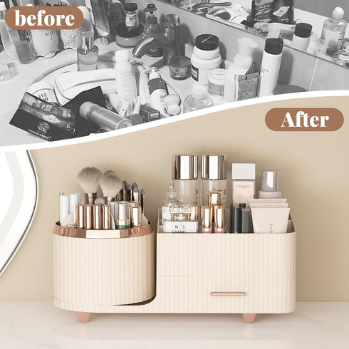 360 Rotating Makeup Organizer for Vanity with Drawers,Large Spinning Makeup Skincare Organize,Cosmetic Organizer for Skincare Fit Bathroom,Bedroom...