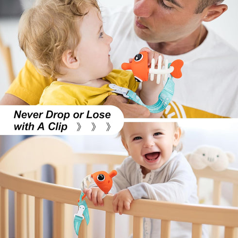 Mombella Clownfish Baby Teether Toys, Teething Toys for Babies 0 3 6 12 Months with Clip, Safe Soft Silicone Infant Teethers Toy 4-9 Months Old So...