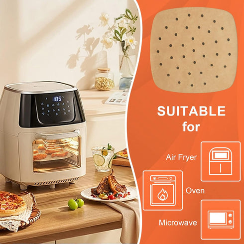 Numola 100 Pcs Air Fryer Liners Disposable Parchment Paper, 9 Inch Perforated Airfryer Sheets for Baking, Square Unbleached Non-Stick Steamer Line...