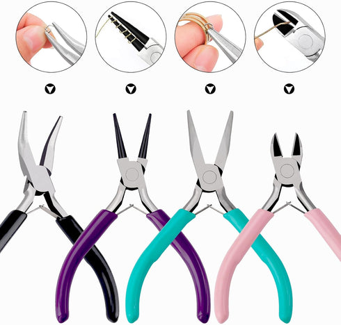 4 Pack Jewelry Pliers Jewelry Making Pliers Tools Kit with Needle Nose Pliers/Chain Nose Pliers, Round Nose Pliers, Bent Nose Pliers, Wire Cutters...