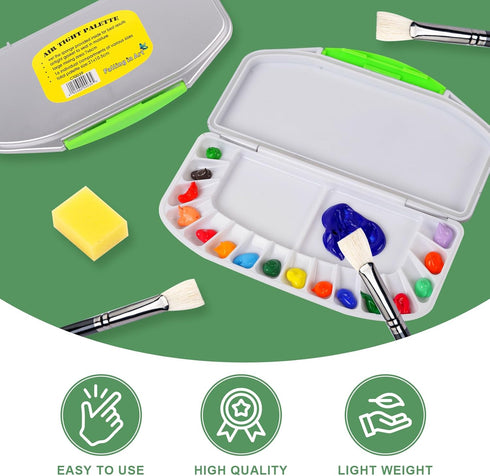 Falling in Art Airtight Watercolor Palette, Plastic Paint Palette with 16 Wells and 2 Mixing Areas, Folding Paint Tray with Lid, Suitable for Acry...
