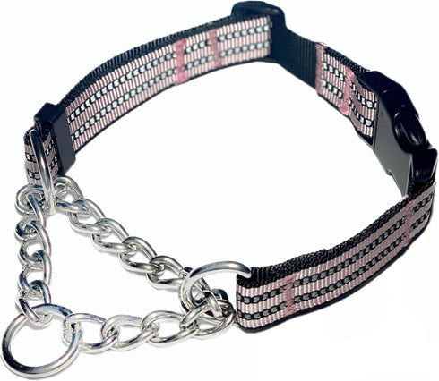 Martingale Collars for Dogs, Heavy Duty Stainless Steel Chain Training Collar, Reflective Nylon Adjustable Collar with Quick Release Buckle, Suita...