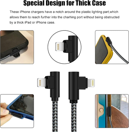 iPhone Charger 1Ft MFi Certified Short Lightning Cable Braided 90 Degree Elbow Charging Cable Compatible with iPhone 14 13 12 11 Pro X XS XR 8 Plu...