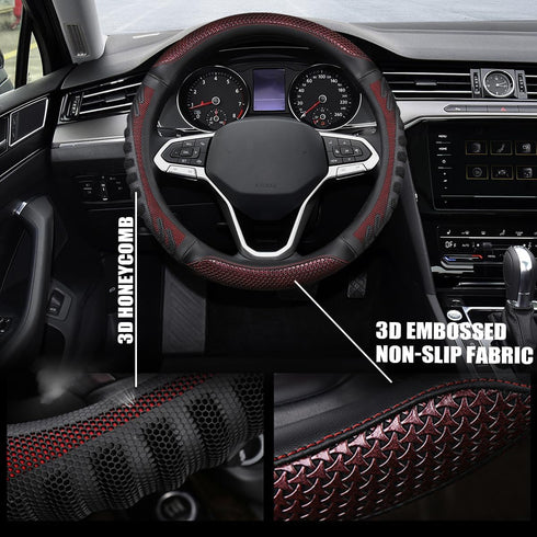 Car Steering Wheel Cover, Anti-Slip Leather Breathable Comfortable Automotive Steering Wheel Cover Protector Decoration for Men and Women, 15 Inch...