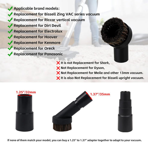 RDEXP Round Dust Brush 25mm Horse Hair 1.25" Vacuum Attachment Replacement,Perfect for Vacuuming Sofas and Baseboards,Use a Rubber Will Help It Fi...