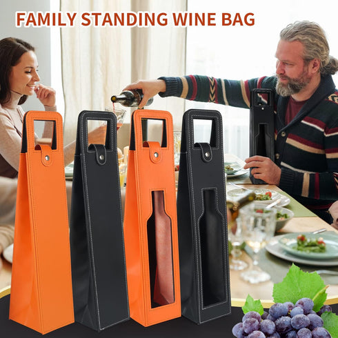 Leather Wine Gift Bag 16.1x3.5x3.5 in, Wine Gift Tote Bag, Reusable Metal Clasp Gift Wine Bag, Portable Wine Protector for Parties, Birthdays, Wed...