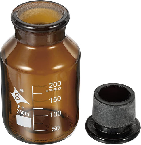 PATIKIL 250mL Reagent Media Bottle, 1Pcs Round 3.3 Borosilicate Glass Graduated Storage Bottle with Amber Cap for Chemistry Lab Universities Home,...
