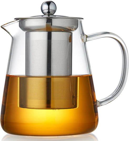 Glass Teapot 18.6 oz, Borosilicate Glass Tea Pot with Detachable Stainless Steel Infuser, Clear Tea Kettle for Loose Leaf Tea, Blooming Tea, Tea B...