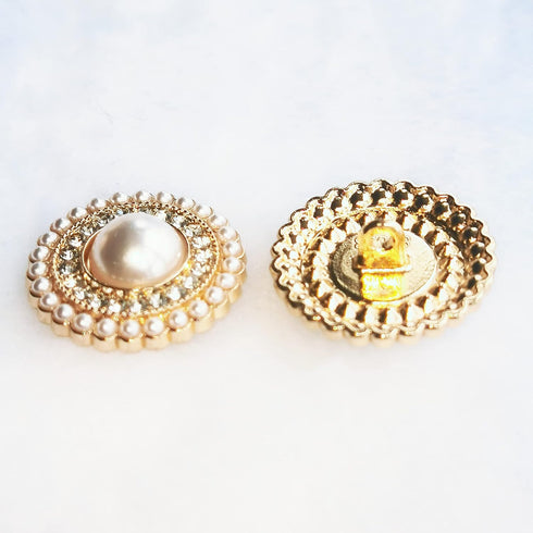 5pcs 23mm Small Fragrance Pearl Rhinestone Metal Buttons Ladies Cashmere Coat Blazer Shirt Button Round Buttons (Golden Pearl lace)...