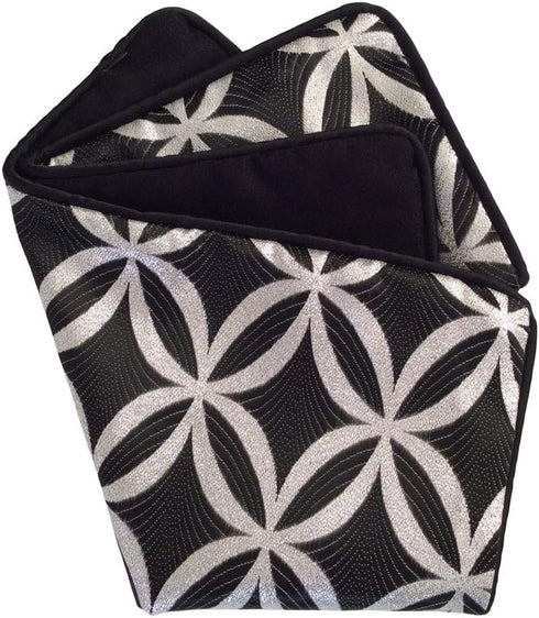 Satin Circle Lattice Black-Silver 16"x16" Pillow Cover Case Square Decorative Geometric Pattern Sham with Black Satin Piping for Home Decor, Sofa,...
