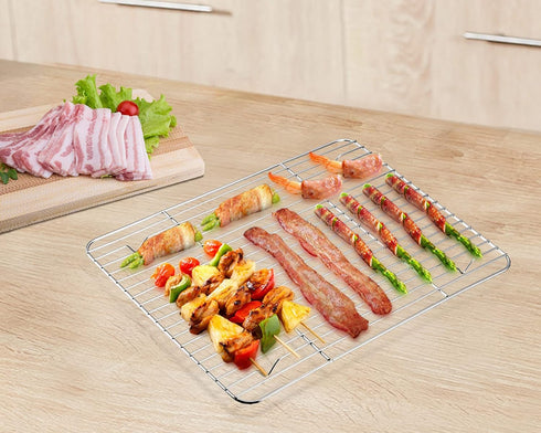 P&P CHEF Baking Cooling Rack Set for Cooking Roasting, 4-Piece Stainless Steel Wire Racks for Oven Use, Healthy & Dishwasher Safe, Rectangle, 9.7 ...