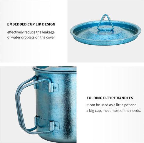 TiTo Titanium Cup Titanium Pot with Lid Ultralight Portable 300ml Foldable Handle Camping Tea Coffee Water Mug for Outdoor Backpacking Hiking Picn...